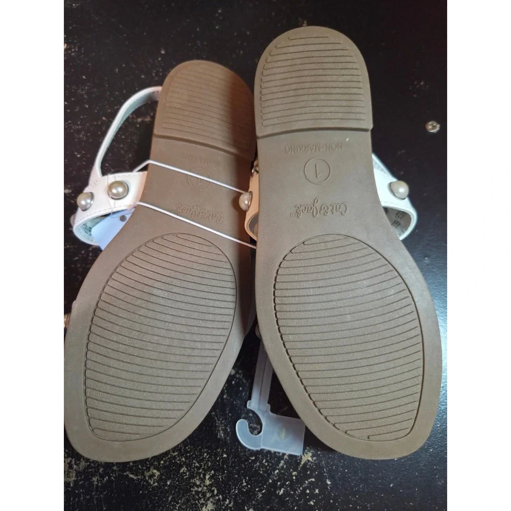 Cat & Jack Girls‎ White Faux Pearl Studded Slingback Sandals Size 1 NEW